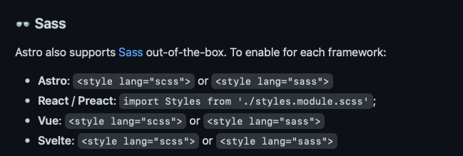 How to enable sass for each framework